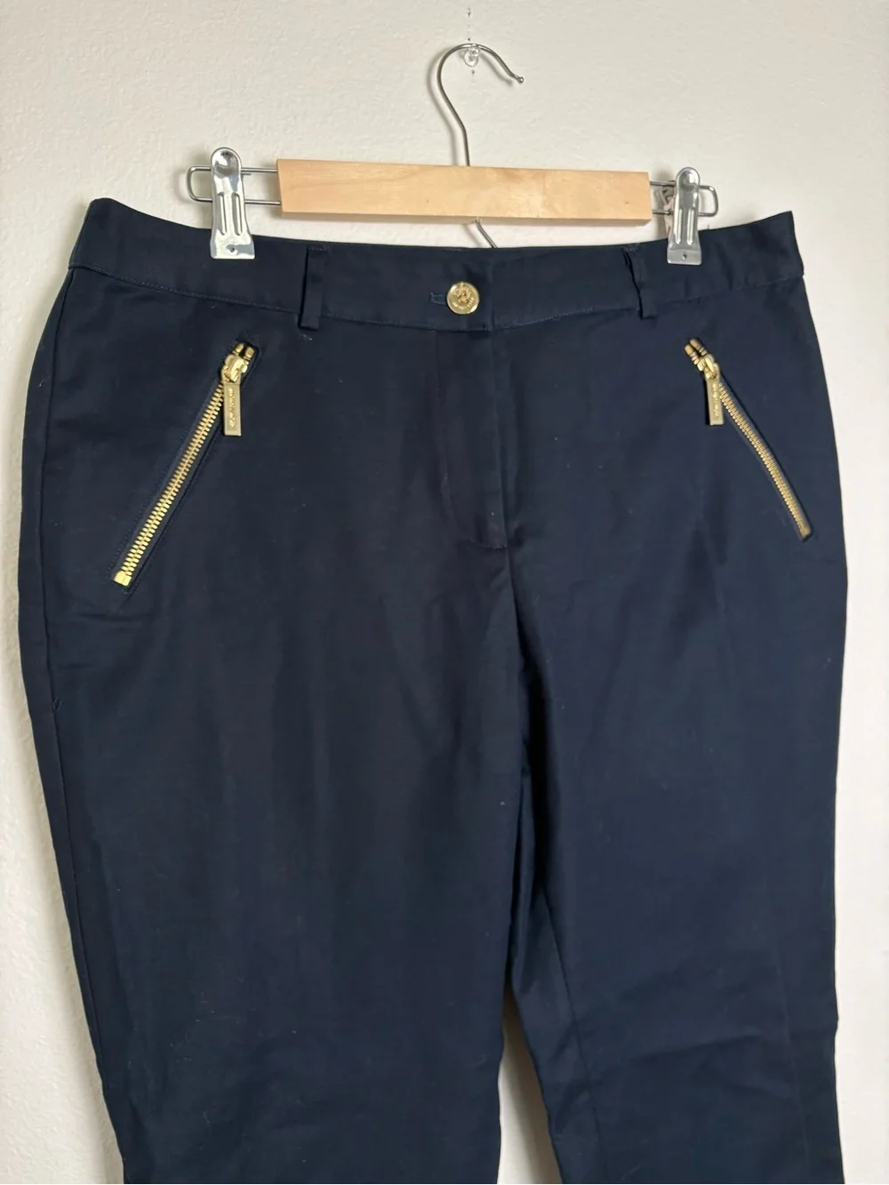 Michael Kors Navy Business Casual Pants with Gold Zipper Accents Size 8